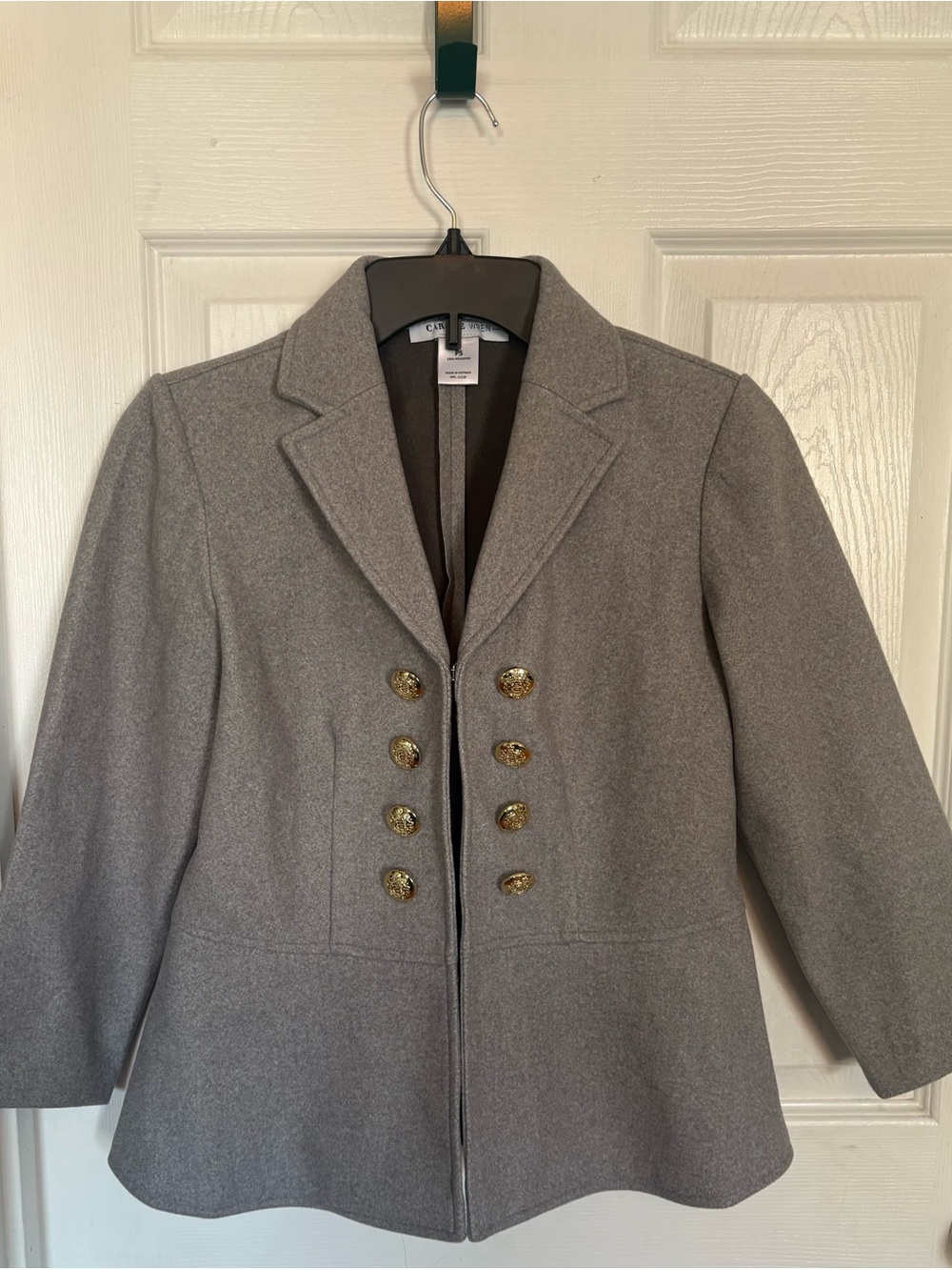 Women's Gray Double-Breasted Blazer with Gold Buttons